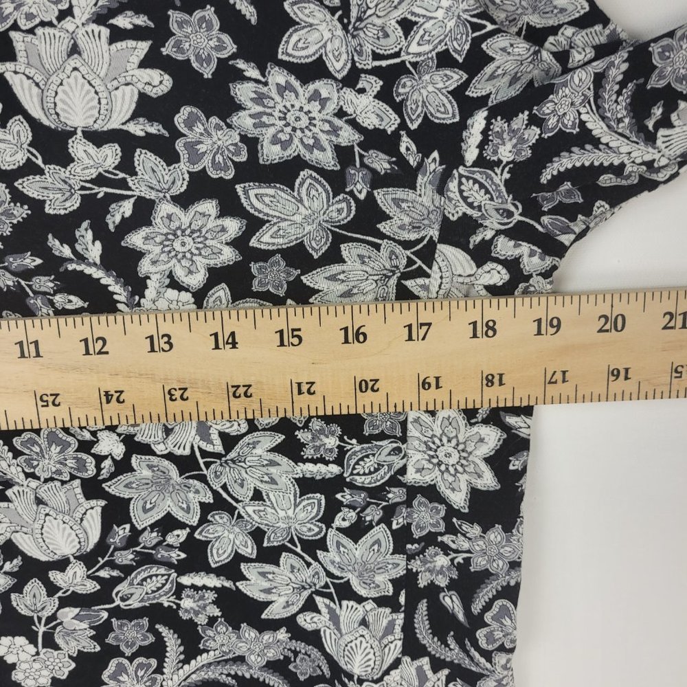 J Jill Wearever Collection Shirt XS Black White Tunic 3/4 Sleeve Boatneck Floral - Picture 7 of 11